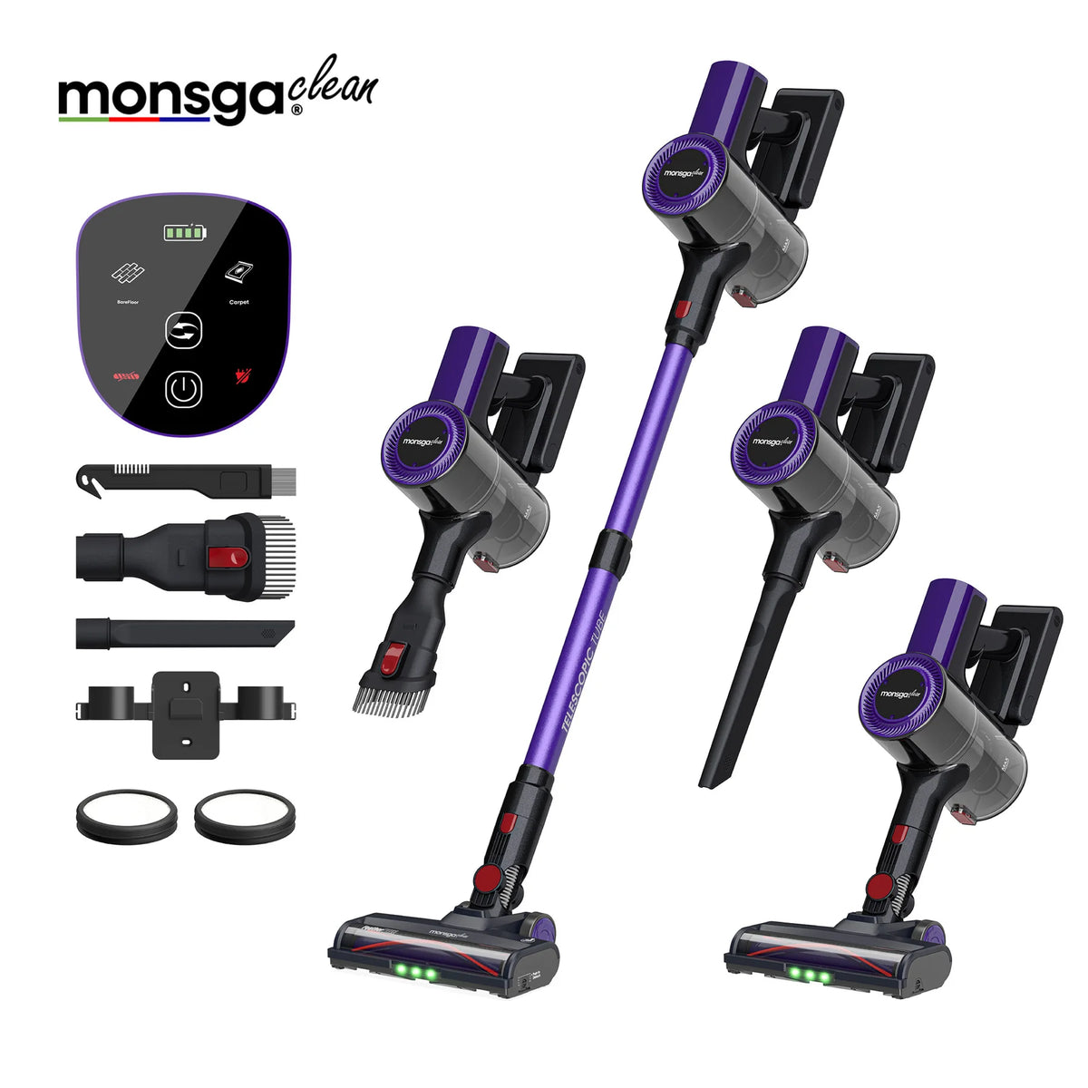 Monsga Cordless Stick Vacuum Cleaner Anti Tangle Brush HEPA Filter