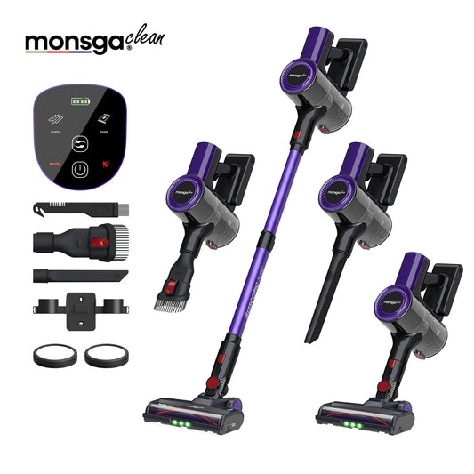 Monsga Cordless Stick Vacuum Cleaner Anti Tangle Brush HEPA Filter