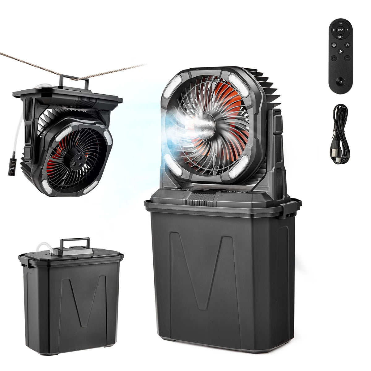 SucceBuy Rechargeable Misting Fan With Remote And Led Light