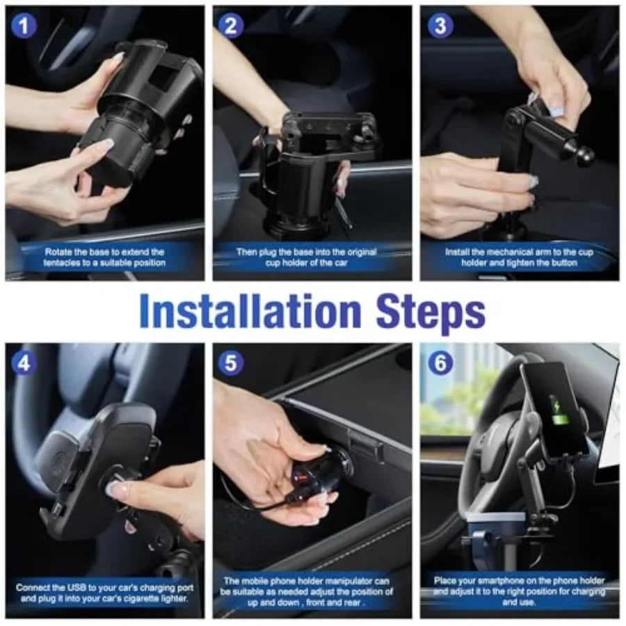 15W Wireless Car Cup Holder Phone Charger With Auto Clamping