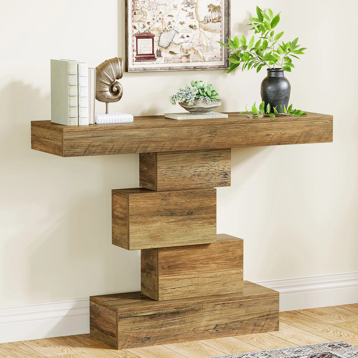 Tribesigns Farmhouse Console Table With Geometric Wooden Base