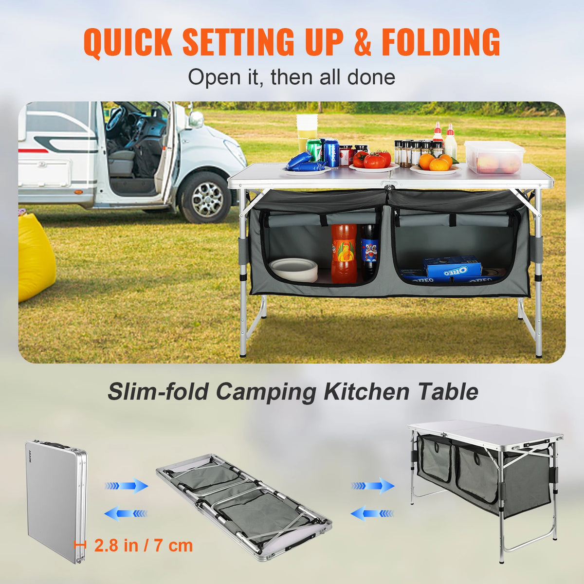 VEVOR Folding Camping Kitchen Table Quick Setup Outdoor Picnic BBQ