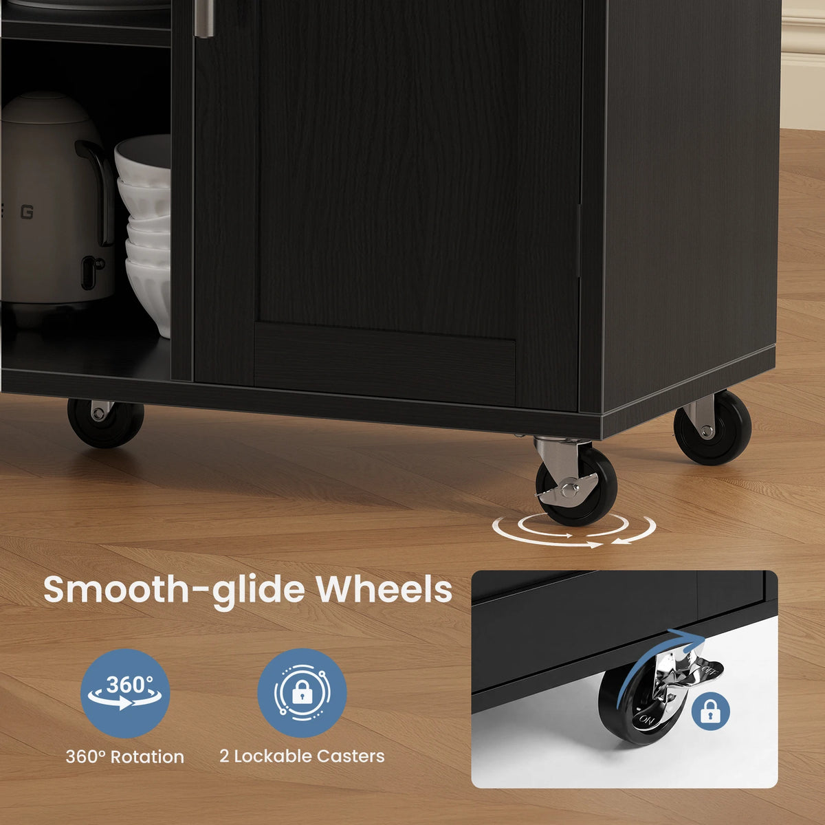 JHK Wood Rolling Kitchen Cart With Adjustable Shelves Storage Cabinet