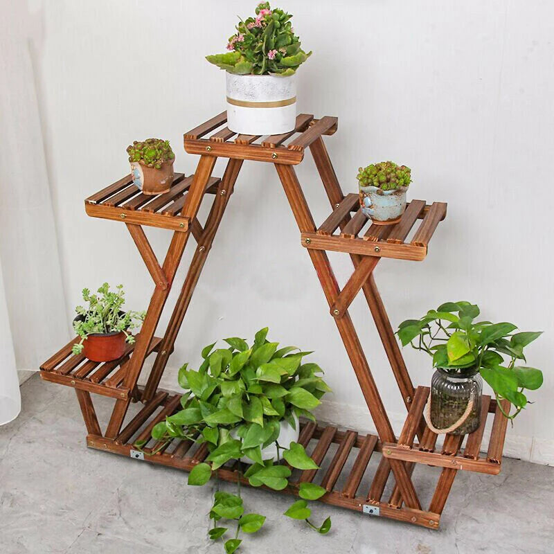 6 Tiered Carbonized Wood Corner Plant Stand Display Rack