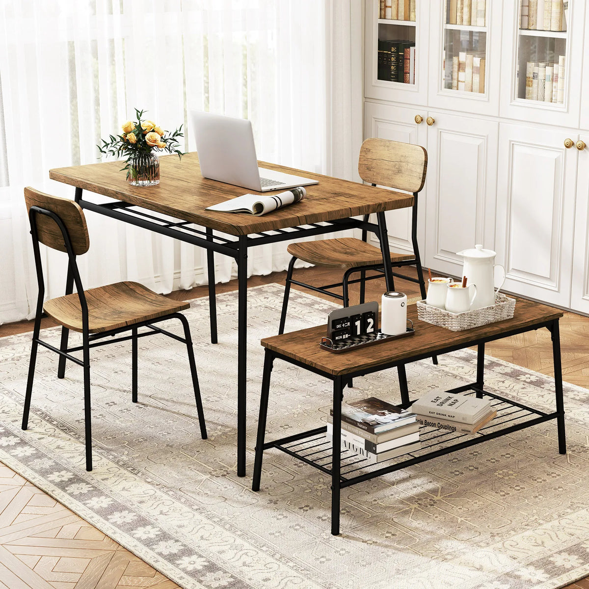 Homasis Four Piece Dining Table Set With Bench And Chairs