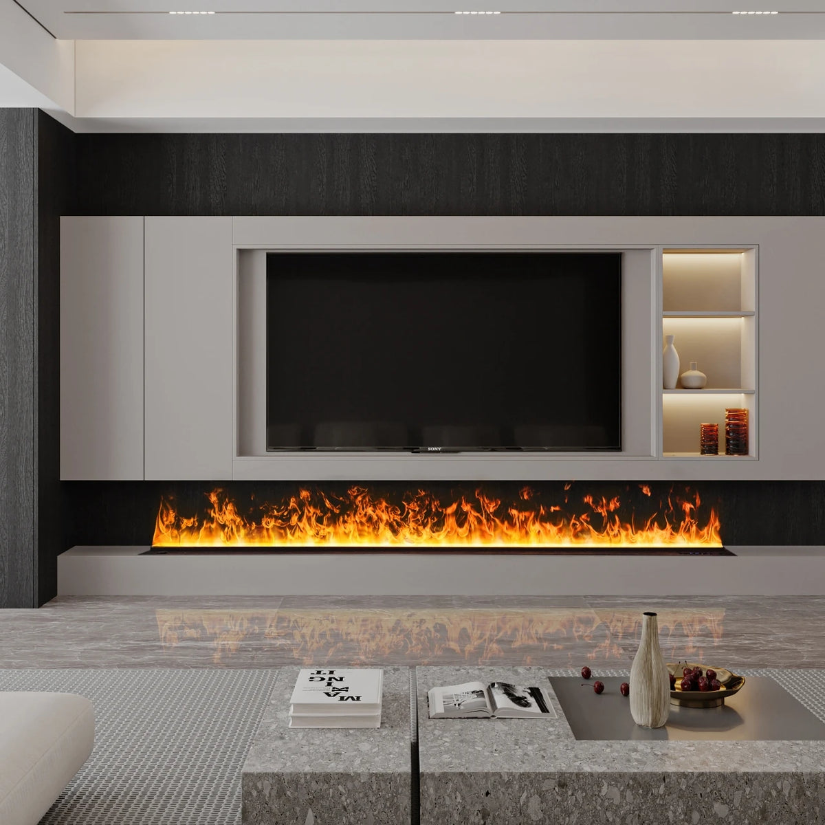 AFLYEVER 3D Atomizing Electric Fireplace With Realistic Flame Simulation