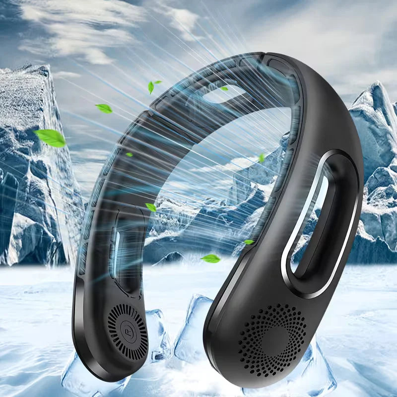 Usb Rechargeable Bladeless Neck Fan With Four Speeds And Portable Design
