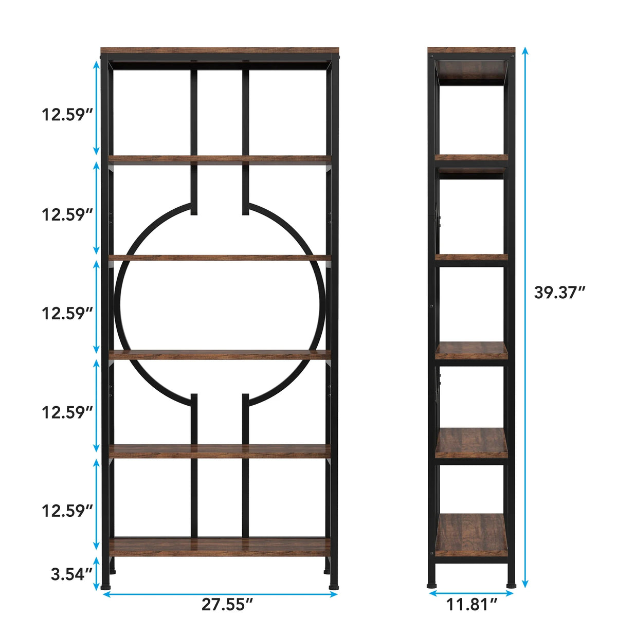 Tribesigns Industrial Library Bookcase With Metal Frame And Wood Shelves