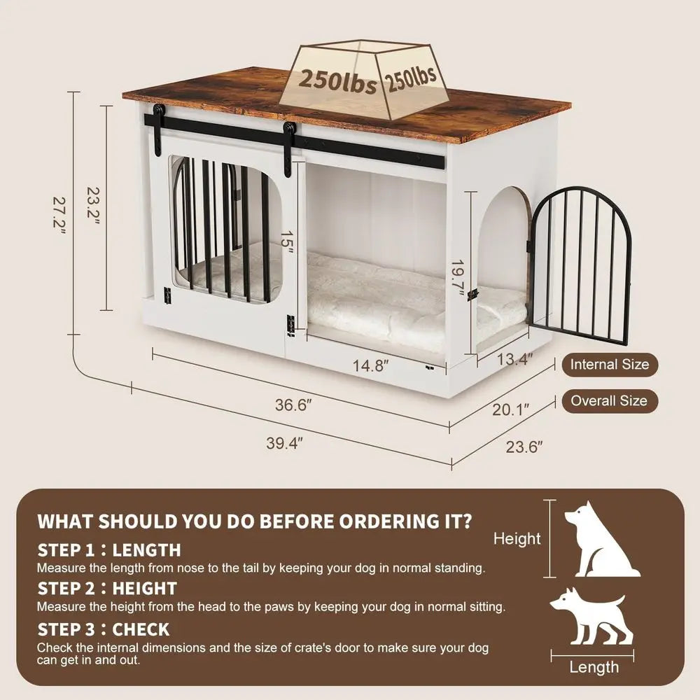 Indoor Dog Crate Furniture With Cushion And Sturdy Wood Frame