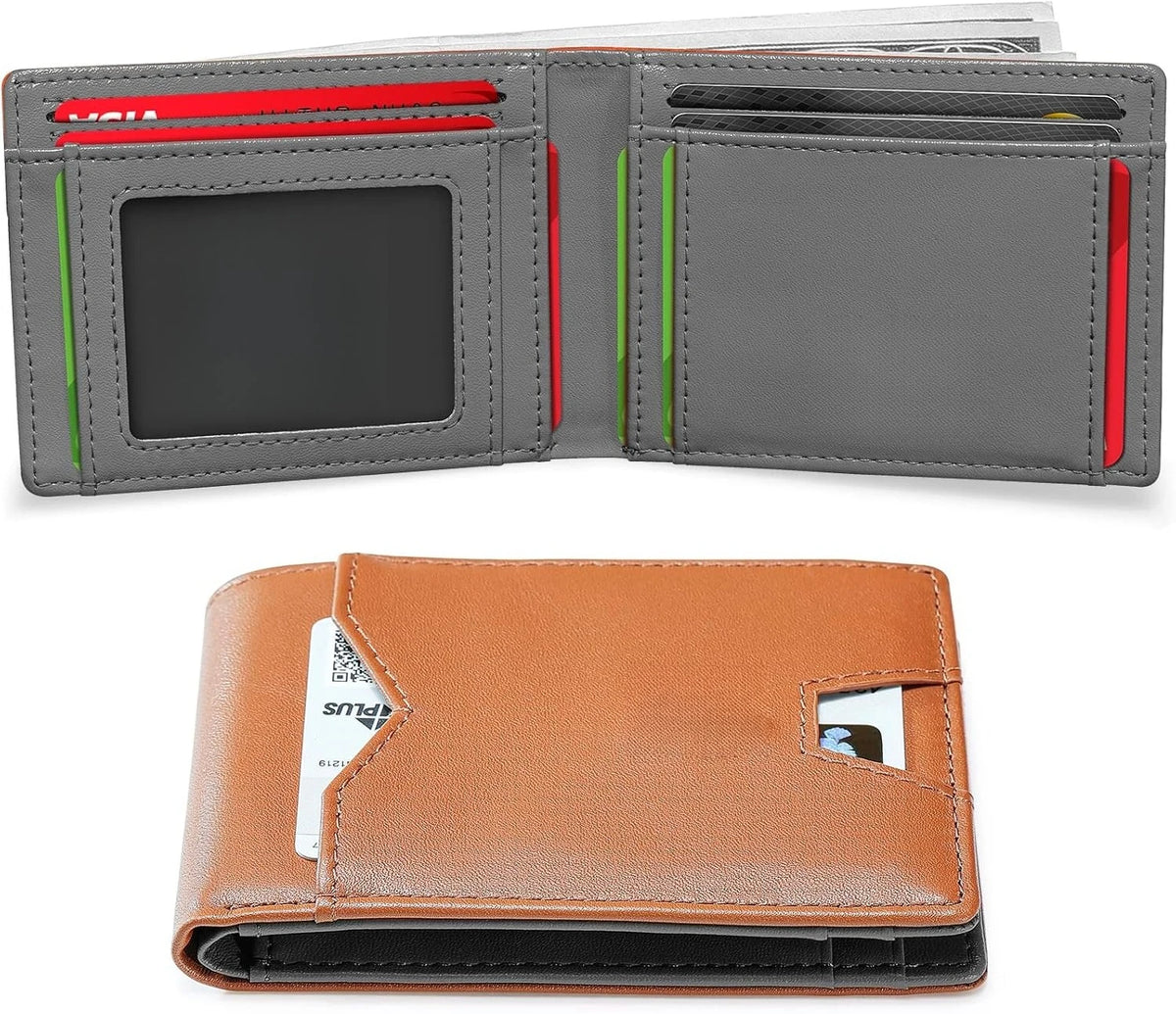 Slim Rfid Blocking Leather Bifold Wallet With Credit Card Organization