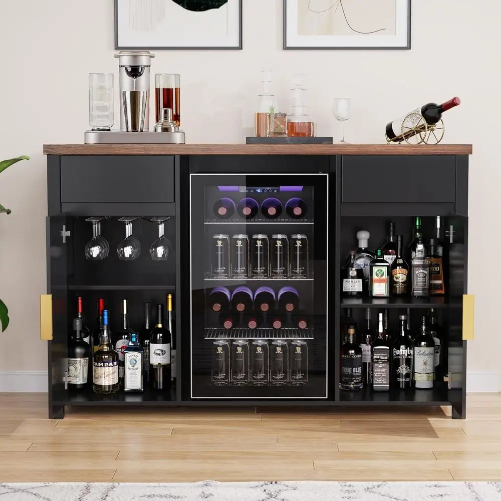 Modern Coffee Bar Cabinet With Wine Storage Shelves