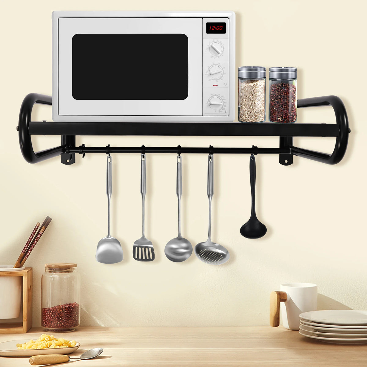 Premium Carbon Steel Wall Mount Shelf For Kitchen Microwave Storage