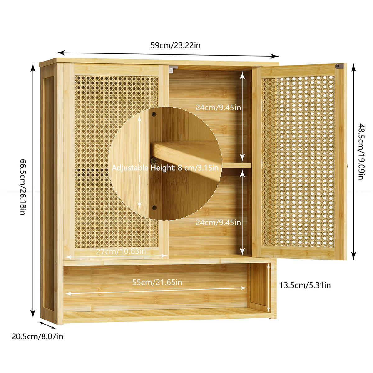 Premium Bamboo Bathroom Over Toilet Storage Wall Cabinet