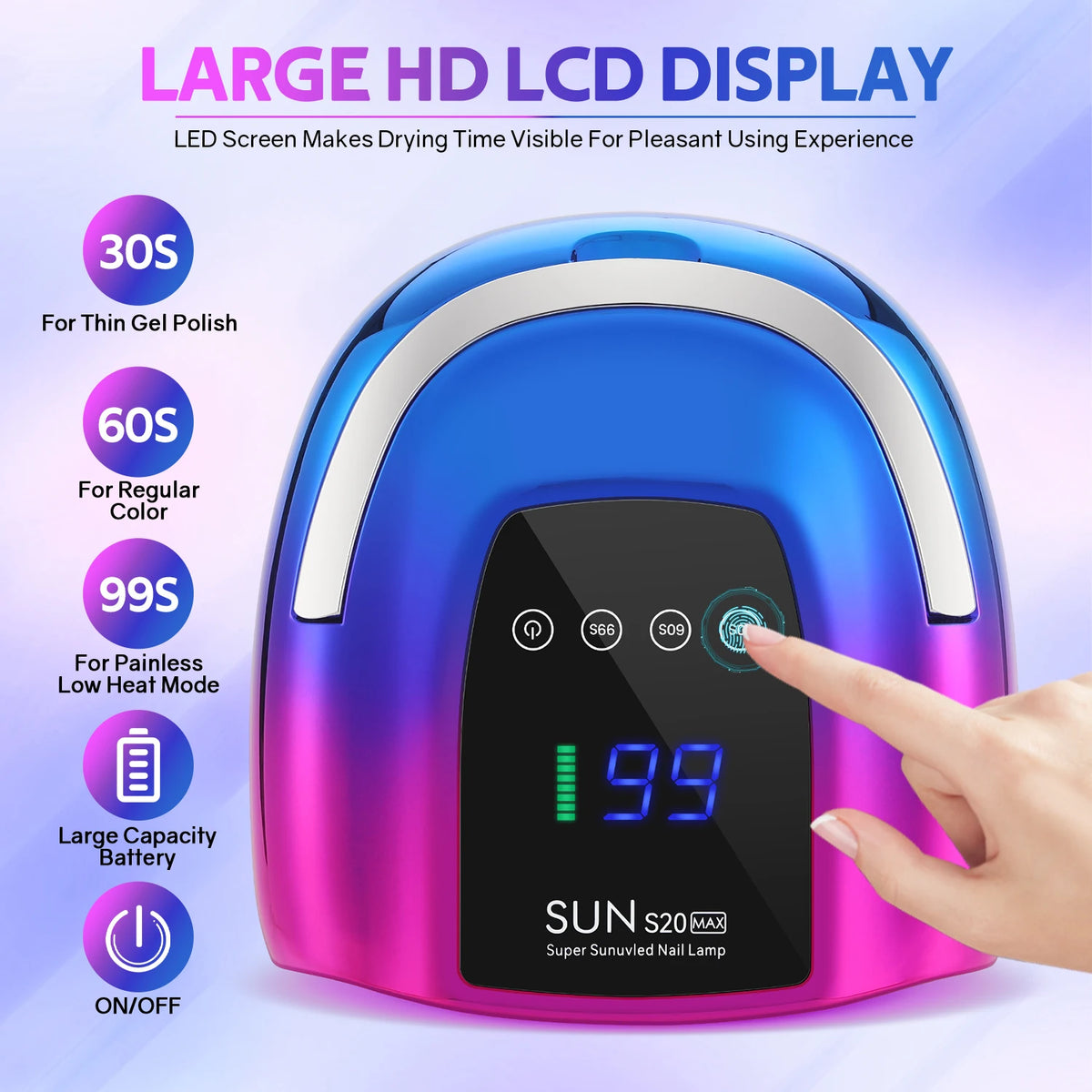 SAYSALLY 48Leds 200W UV Nail Lamp With LCD Screen Rechargeable