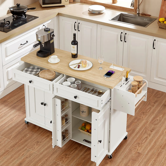 Rolling Wooden Kitchen Island With Drop Leaf And Drawers