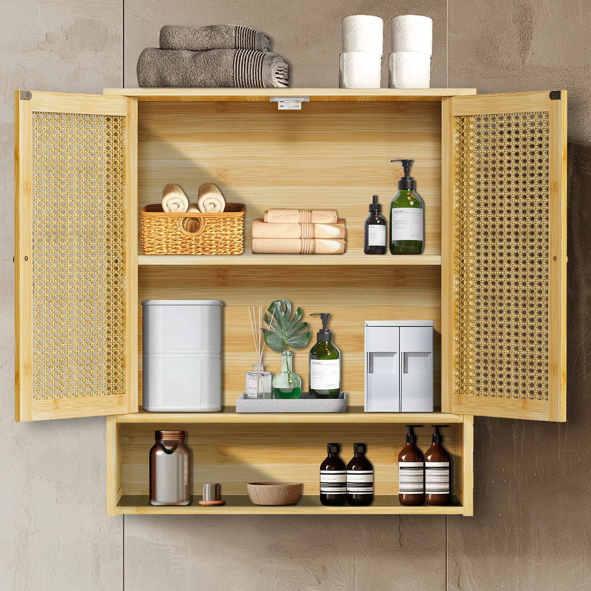 Premium Bamboo Bathroom Over Toilet Storage Wall Cabinet