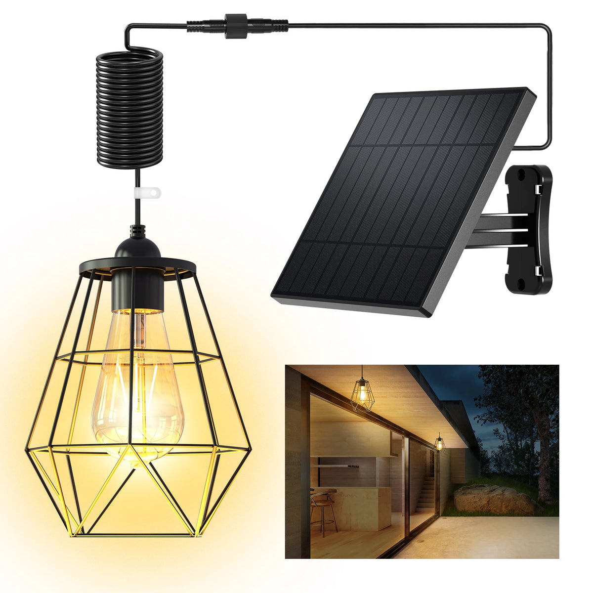Intelamp Dimmable Solar Pendant Lights Waterproof Indoor Outdoor