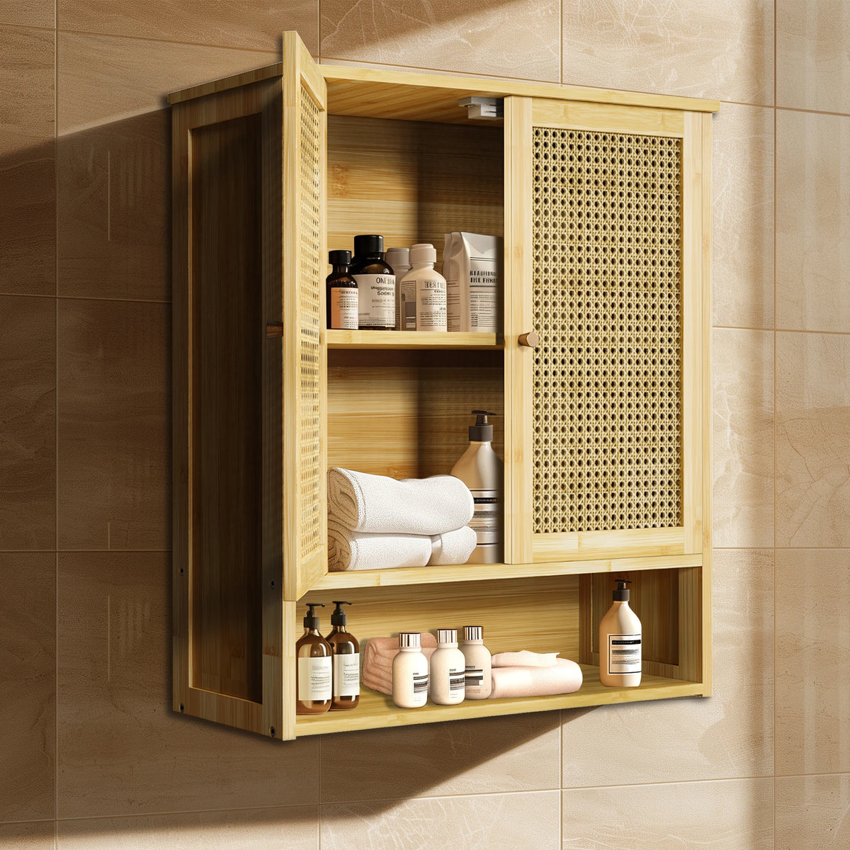 Premium Bamboo Bathroom Over Toilet Storage Wall Cabinet