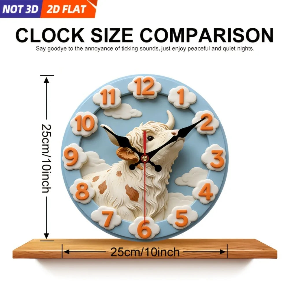XMSJ Silent Cow Cloud Wooden Wall Clock Creative Bedroom Decor