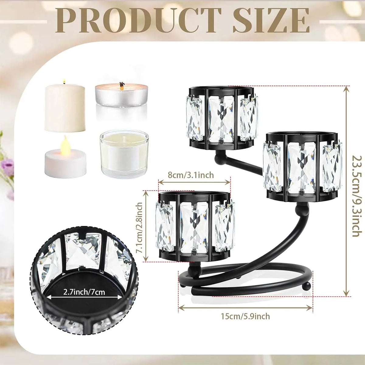 Three Arm Crystal Votive Candle Holder For Home Centerpiece Decor