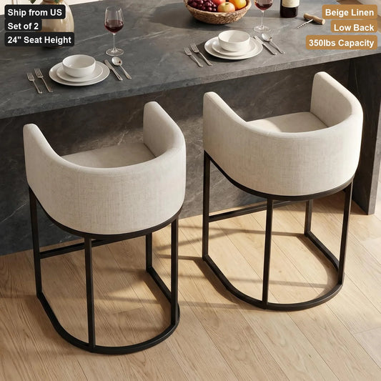 Premium Counter Height Dining Bar Stools With Elegant Linen Upholstery