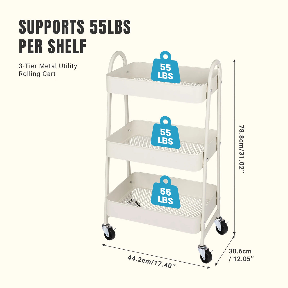JHK Rolling Storage Cart with Lockable Wheels Mobile Kitchen Organizer