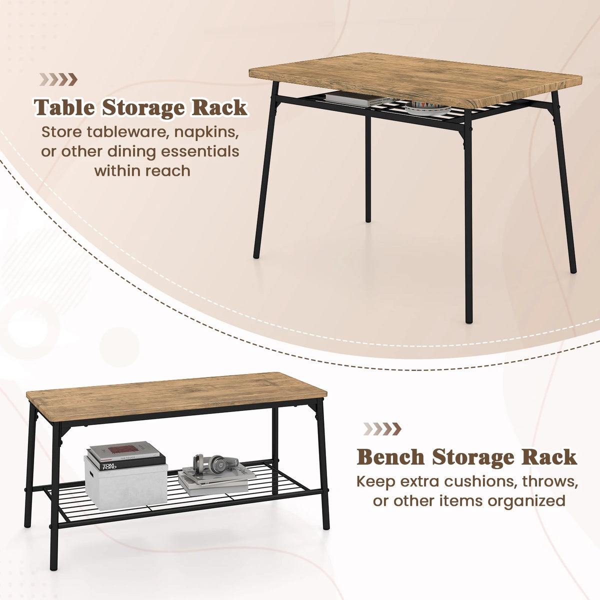 Homasis Four Piece Dining Table Set With Bench And Chairs
