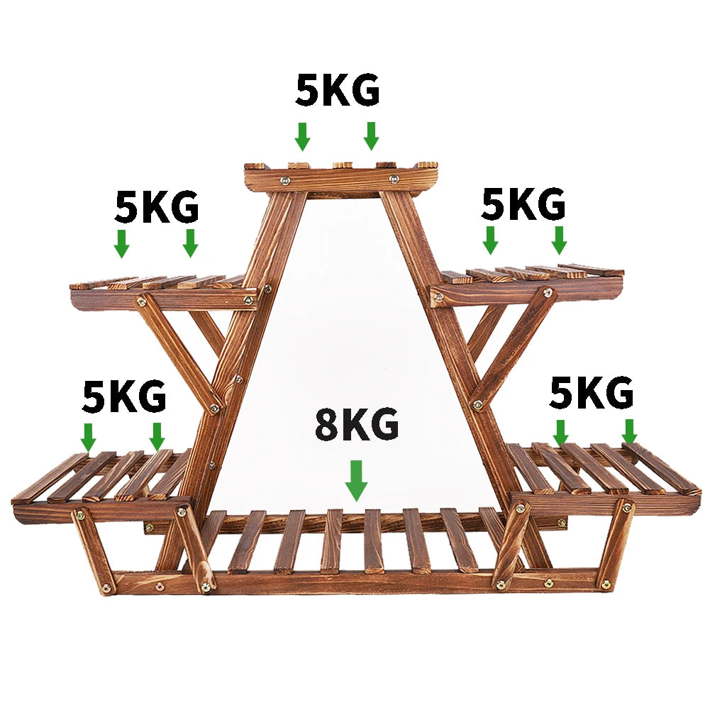 6 Tiered Carbonized Wood Corner Plant Stand Display Rack