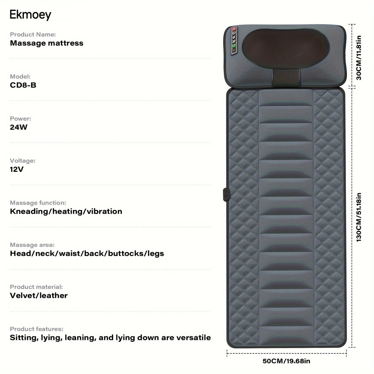 Ekmoey Full Body Shiatsu Massage Mat with 10 Vibration Motors