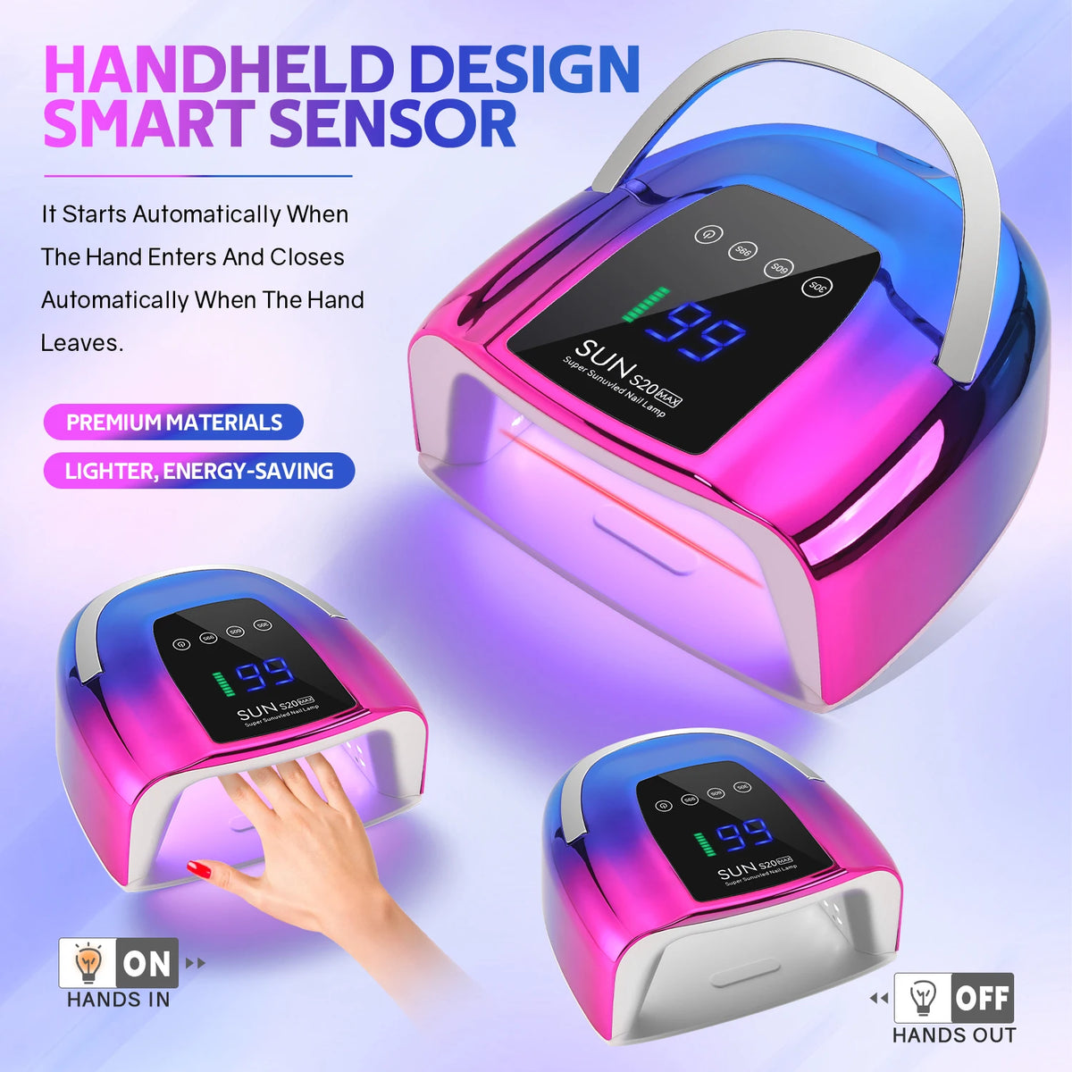 SAYSALLY 48Leds 200W UV Nail Lamp With LCD Screen Rechargeable