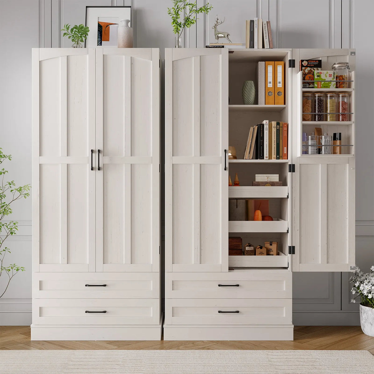 Onbrill Freestanding Kitchen Pantry Cabinet With Durable Wooden Shelves