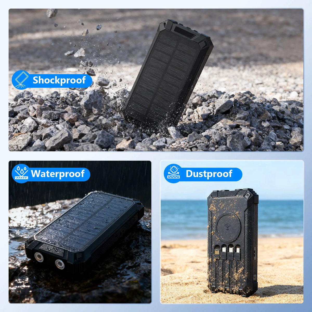Portable 20000mAh Solar Power Bank With Four Built In Cables