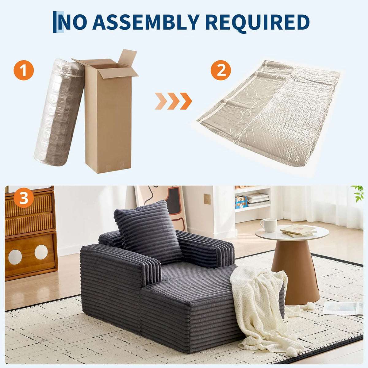 HiMISS Modern Chaise Lounge Sofa With Wide Armrests And Pillow