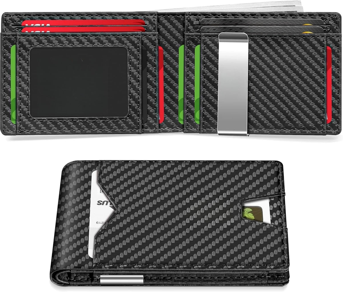 Slim Rfid Blocking Leather Bifold Wallet With Credit Card Organization