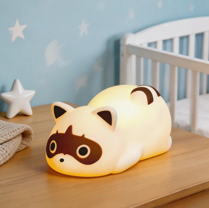 Silicone Raccoon Rechargeable Touch Control Dimmable Bedside Night Light