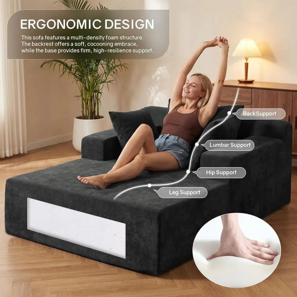 Indoor Chenille Rotating Chaise Lounge Chair With Throw Pillows