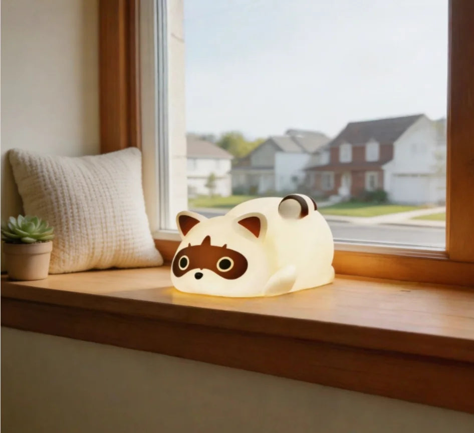 Silicone Raccoon Rechargeable Touch Control Dimmable Bedside Night Light