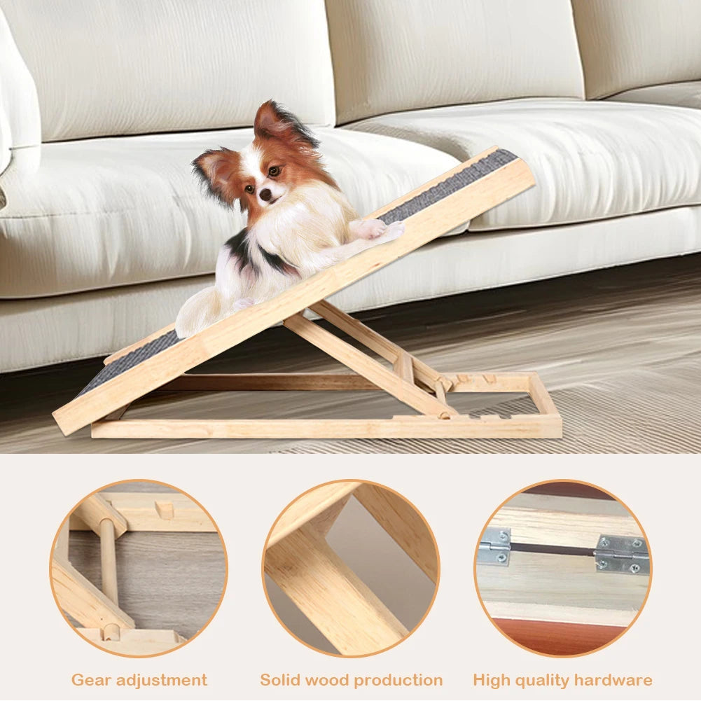 Wooden Foldable Pet Ramp Height Adjustable Portable Non Slip