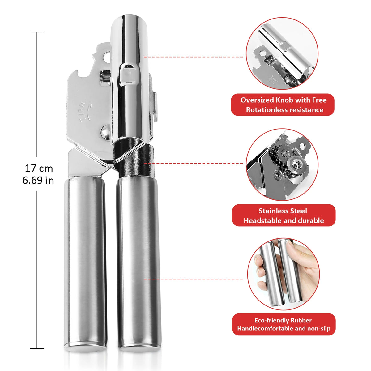 Stainless Steel Manual Can Opener With Safe Side Cutting Blade