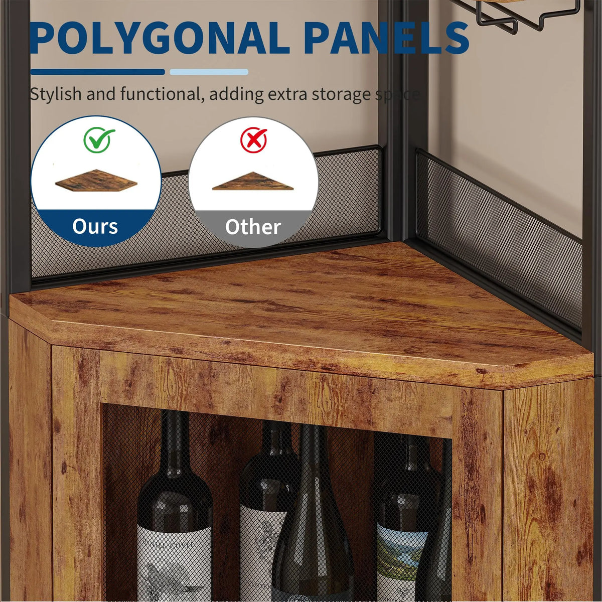 HiMISS Corner Bar Wine Cabinet With LED Light And Rack