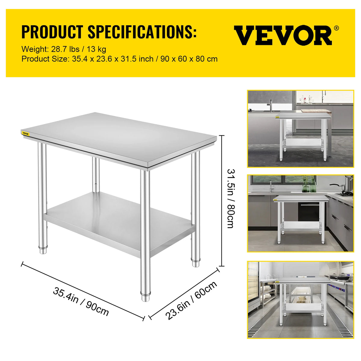 Commercial Stainless Steel Kitchen Work Table With Storage Shelf