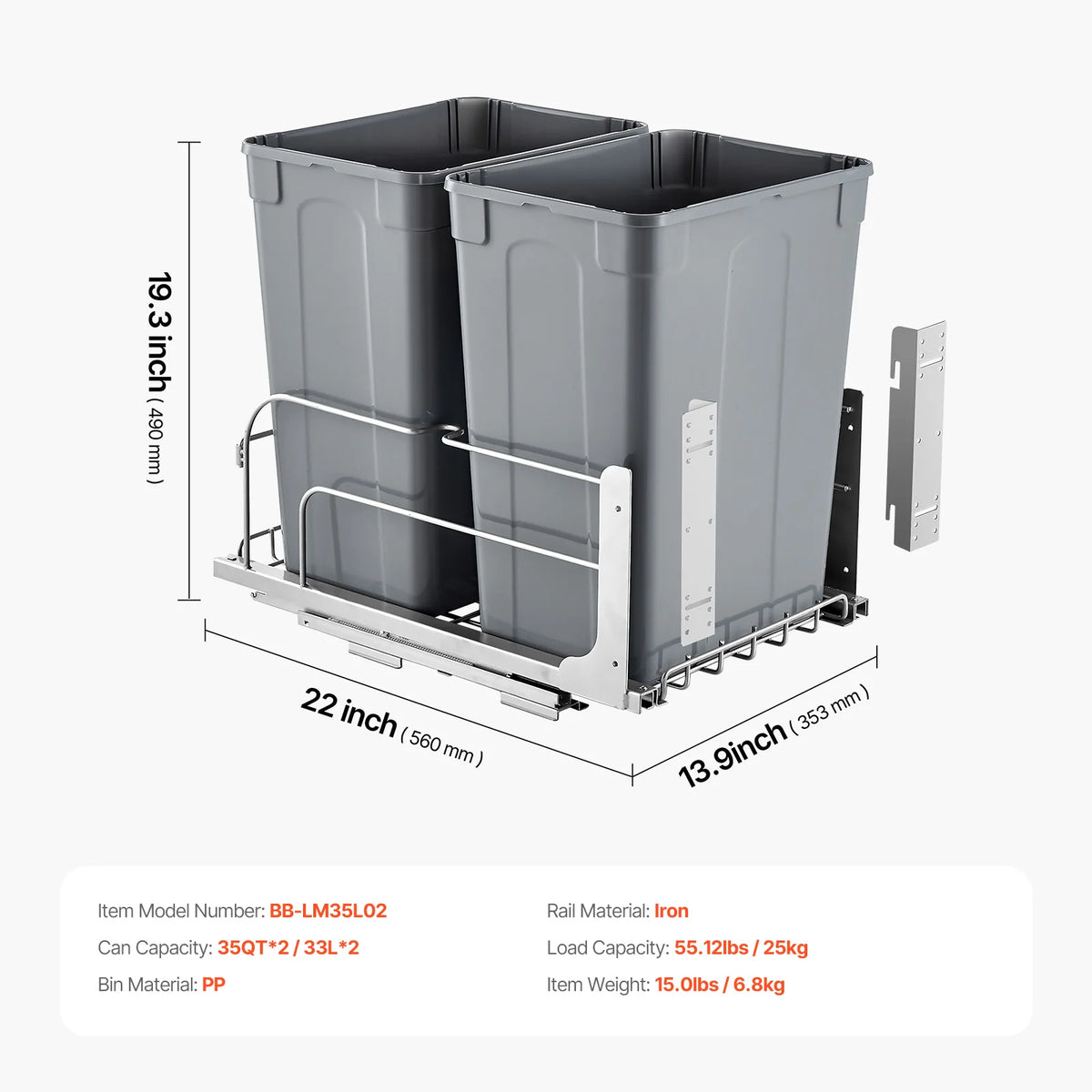SucceBuy Pull-Out Trash Can Under Mount Waste Container HeavyDuty Garbage Recycling Bin w/ Door Kit Soft Close Slide for Cabinet