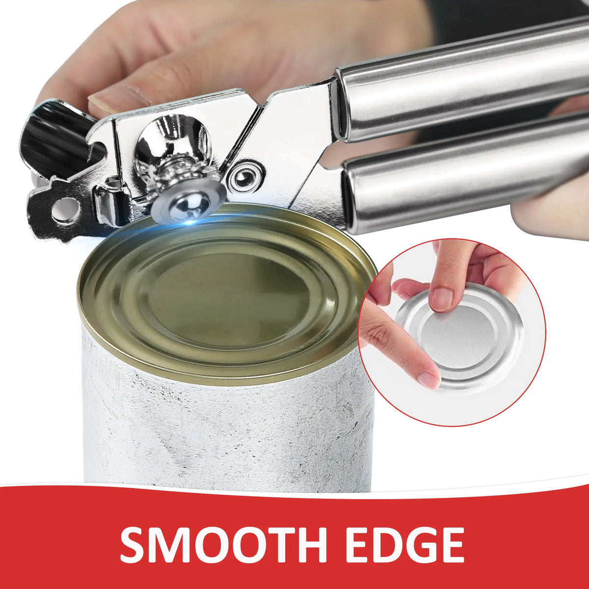 Stainless Steel Manual Can Opener With Safe Side Cutting Blade