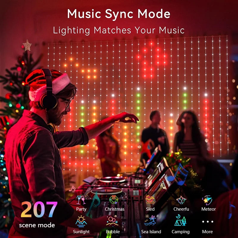 GCTECHING Smart RGBIC LED Curtain Lights With App Music Sync