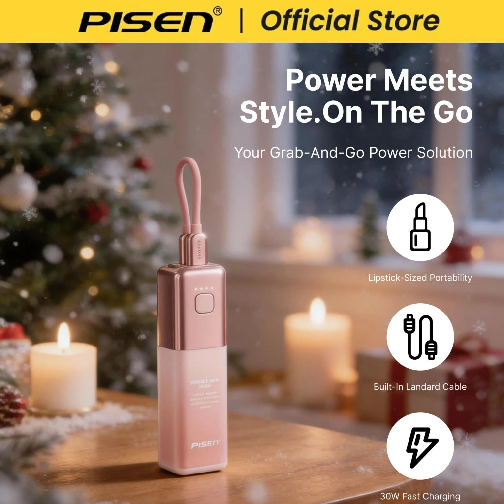 Pisen 30W 5000mAh Portable Travel Power Bank With Cable