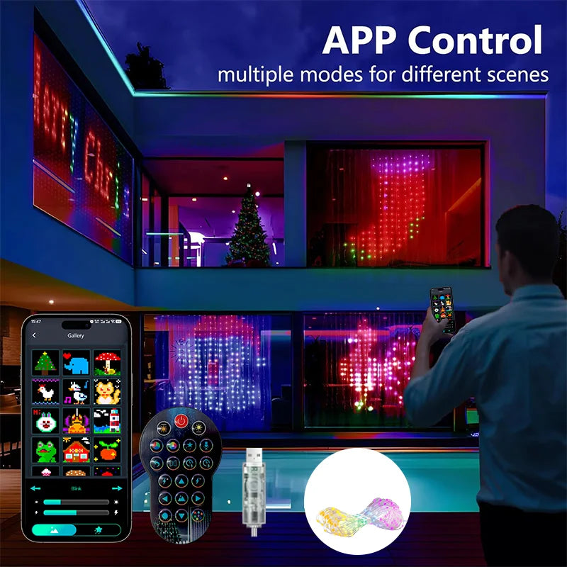 GCTECHING Smart RGBIC LED Curtain Lights With App Music Sync