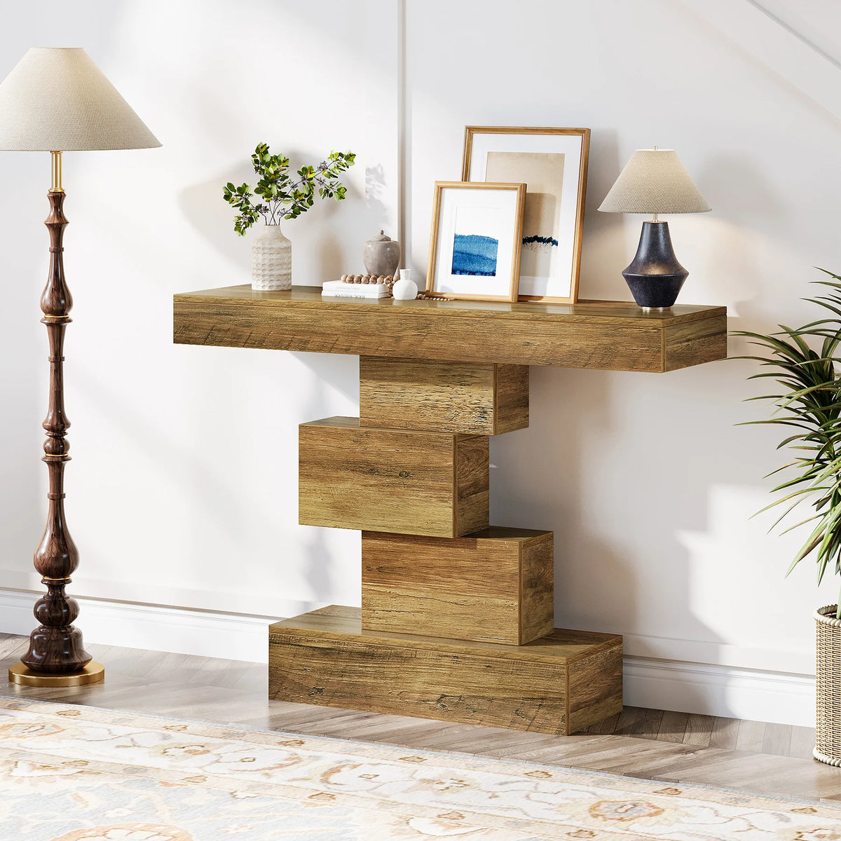 Tribesigns Farmhouse Console Table With Geometric Wooden Base