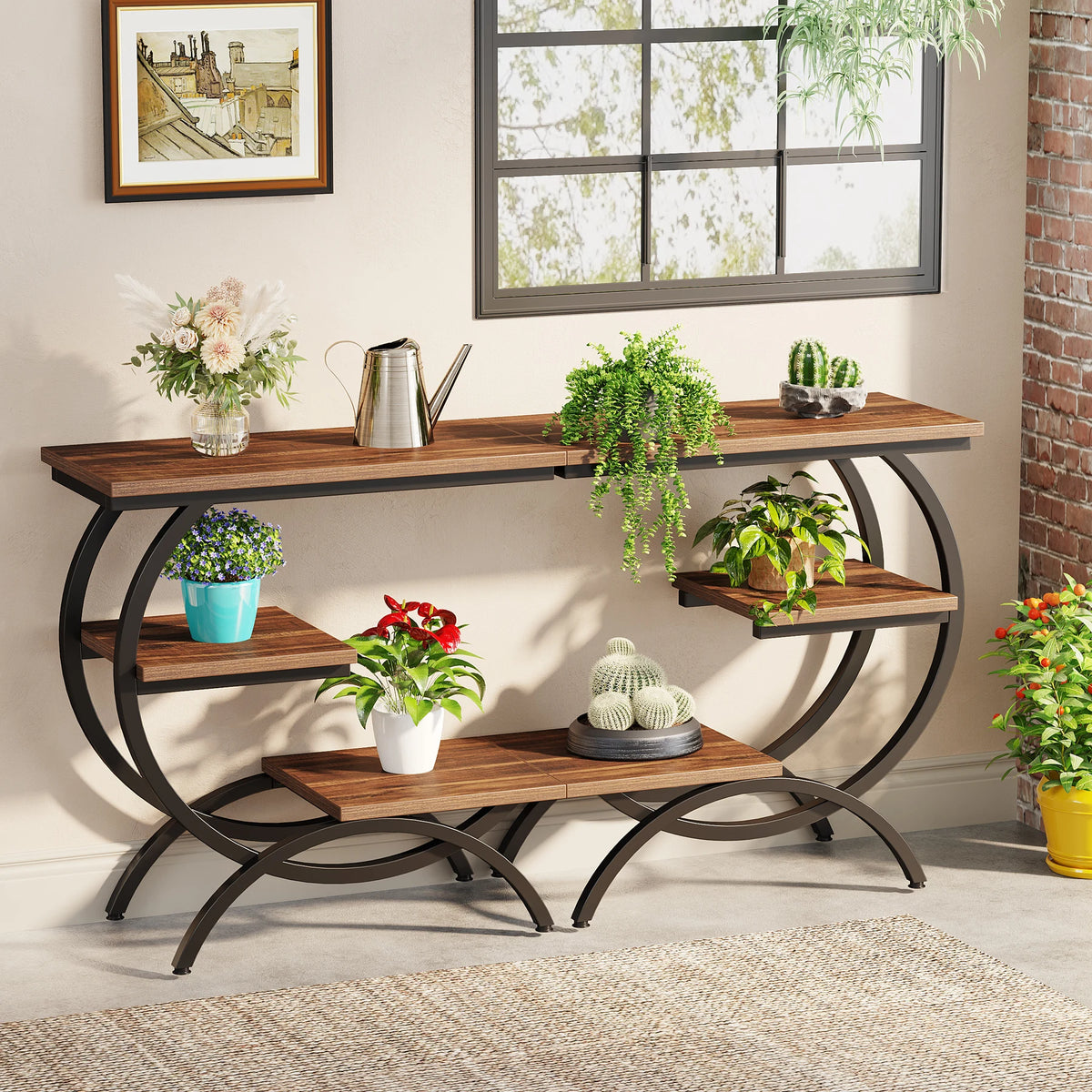 Tribesigns Industrial C Shaped End Table With Open Storage Shelf