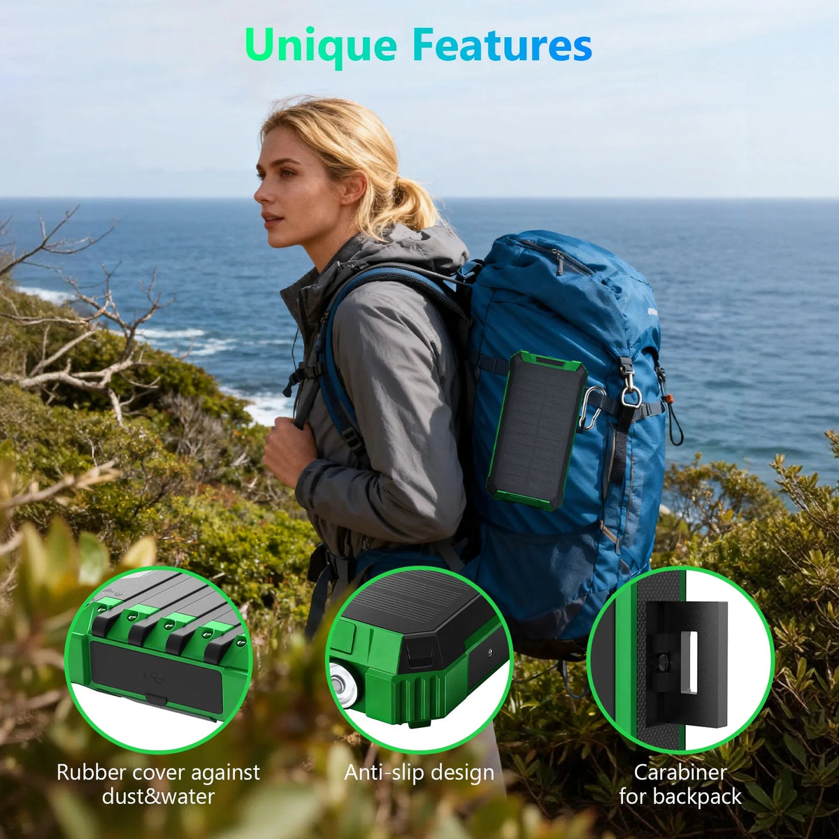 Portable 20000mAh Solar Power Bank With Four Built In Cables