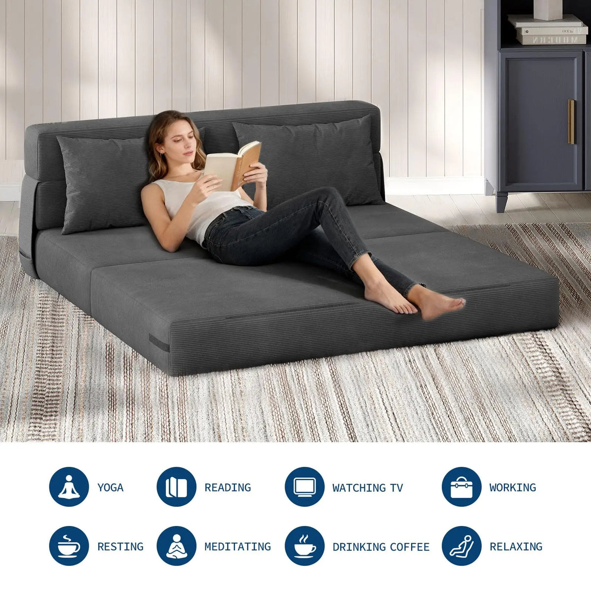 HobbyLane 4-In-1 Folding Sofa Bed Convertible Corduroy Loveseat Couch